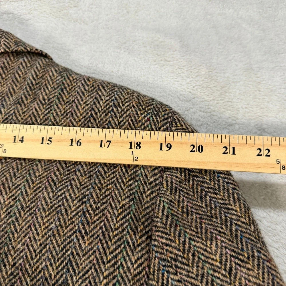 Sergio Valente Harris Tweed Men 44L Wool Herringbone Blazer Sport Coat Brown USA